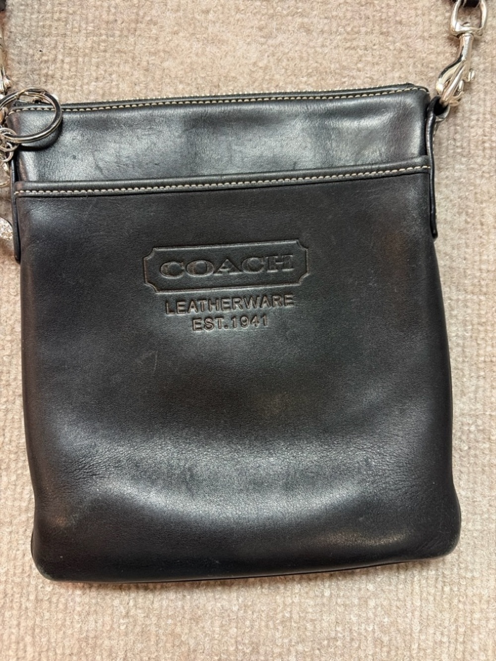 Coach Black Leather Crossbody Bag Vintage Style Unisex - Picture 2 of 7